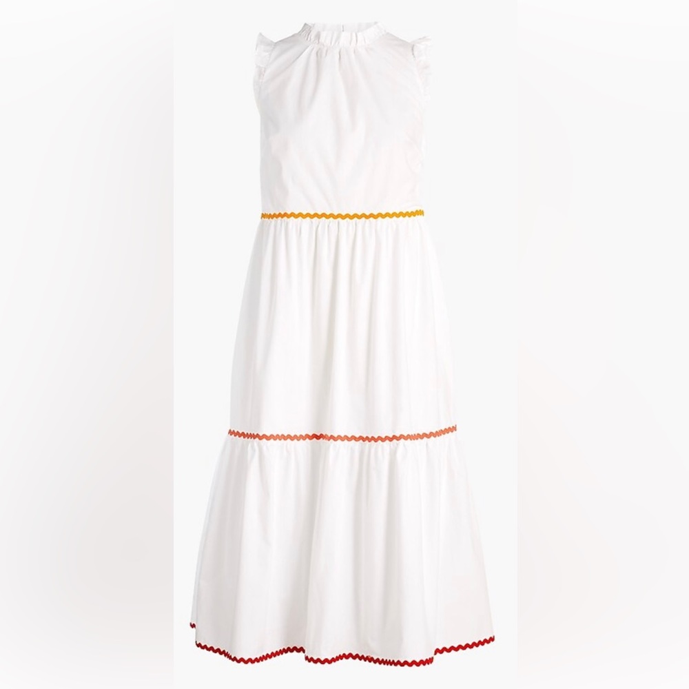 NWT J. Crew Factory Tiered Midi Ruffle Dress with Rickrack Trim